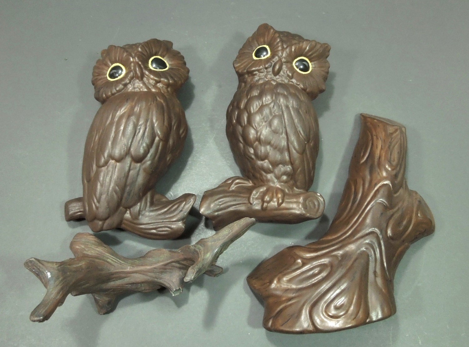Owl wall decor vintage Plaster owls Painted owl by GUTTERSNIPES