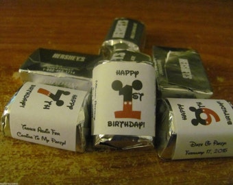 60 Personalized Mickey Mouse Birthday Candy Hershey Nugget Labels Wrappers