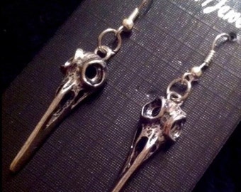 80p UK P+P Hand made Crow skull earrings gift wrapped bird skull dangle earrings silver Lead and Nickel Free *UK Seller*