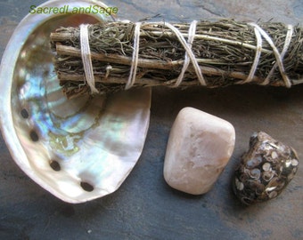 Coastal Moon Sage Smudge Kit (Sml) Coast Sage, Abalone shell, Moonstone, Turritella. Sage and Stone Set/ Moon Rituals. Smudge Instructions