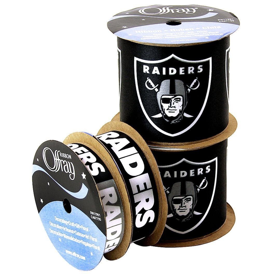 nfl-oakland-raiders-4-pack-of-ribbon-licensed-nfl-offray-ribbon-from-ribbonsbyzipperstop-on