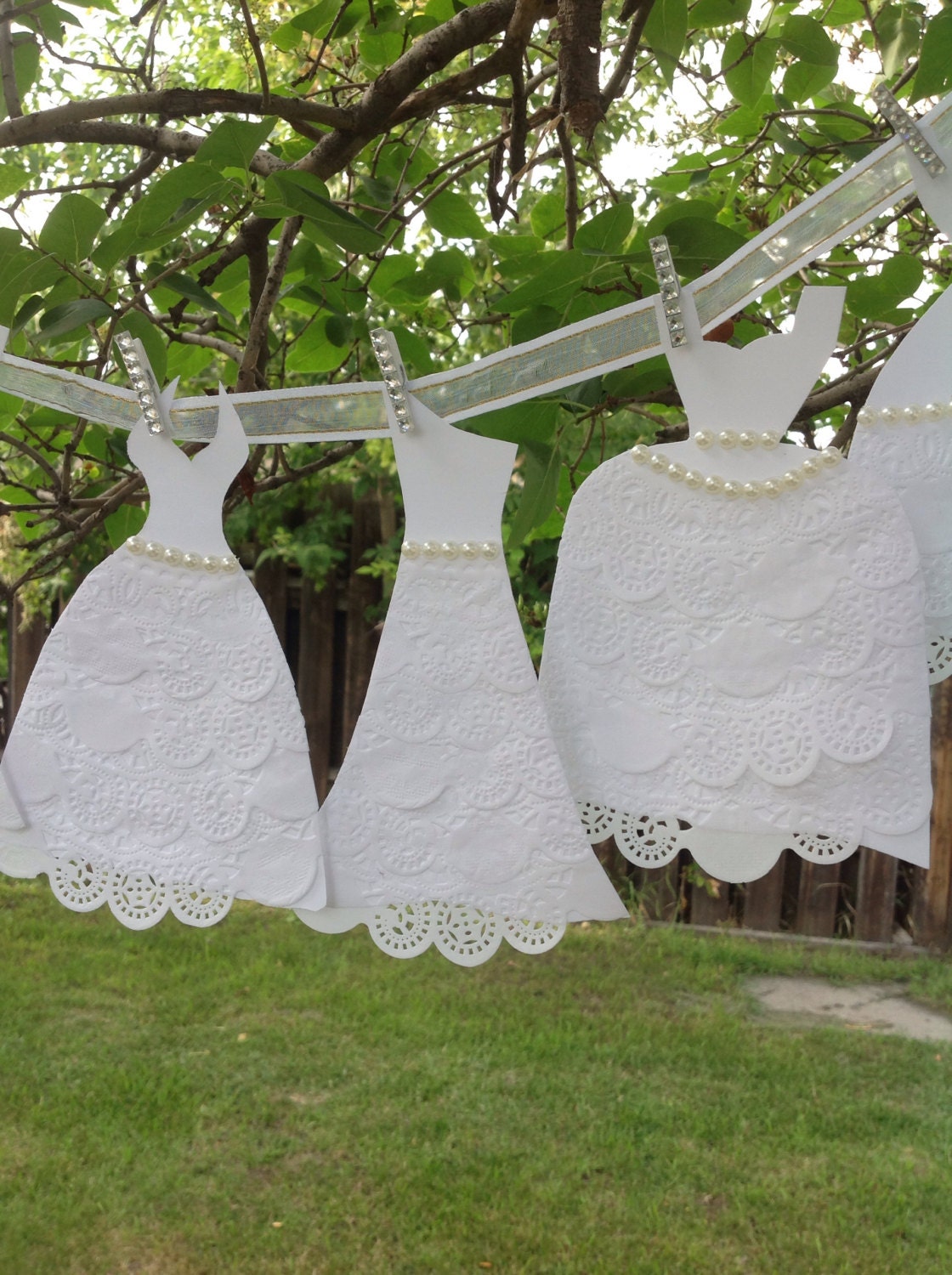 Paper Wedding  Dress  Garland Bridal Shower Decoration  White