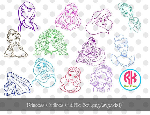 Download Princess Outlines Cut Files Set .PNG .DXF .SVG by RKHeatPress