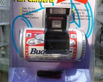 Vintage Budweiser 35mm Can Camera in Original Packaging, Promotional, Novelty