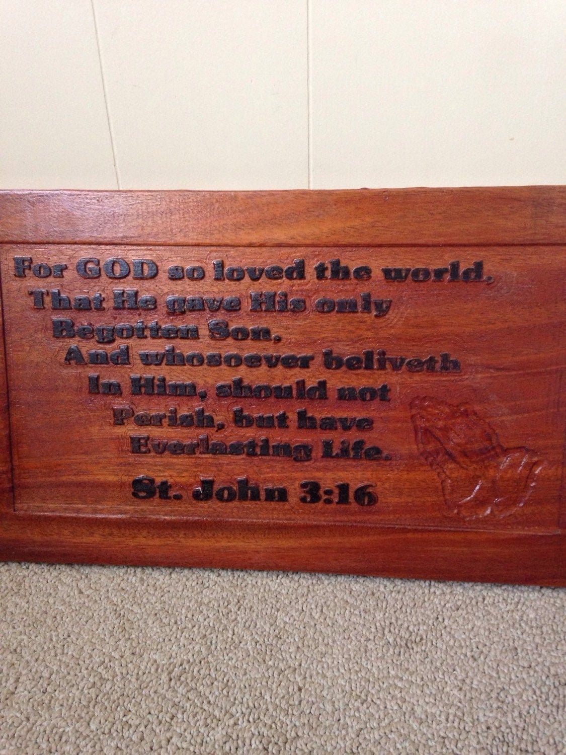 Bible Verse Carved in Wood Christian Wall Plaque St.John 3:16