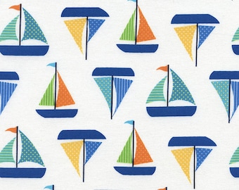 Sailboat Fabric - Sailboats in White by Timeless Treasures - 1/2 Yard