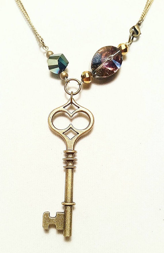 Steampunk Key-Chain Necklace 34 Brass Key & by LCustomJewelry