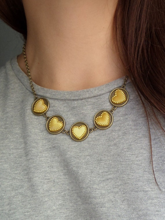 Gold Hearts Necklace Linked Hearts Necklace Teen by Portenya