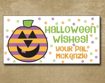 polka dot pumpkin gift stickers, Personalized Halloween Stickers for Kids, Party Favor Bag Stickers, Halloween Pumpkin, Jack o Lantern