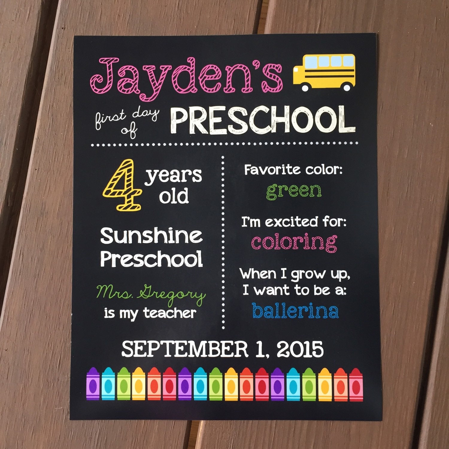 FIRST DAY of School Chalkboard Sign Kindergarten Preschool