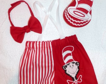 Cat in The Hat Smash Cake Outfit, Dr. Seuss Smash Cake Outfit. Cat in The Hat Birthday Outfit, Dr. Seuss Birthday Outfit
