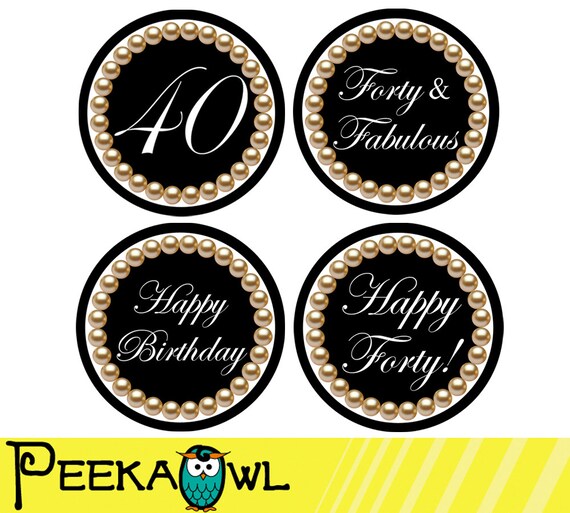 Instant Download 40th Birthday Cupcake Toppers 40th and