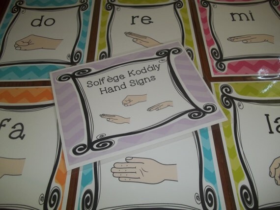 9 Laminated Solfege Kodaly Hand Signs Posters. Full Page
