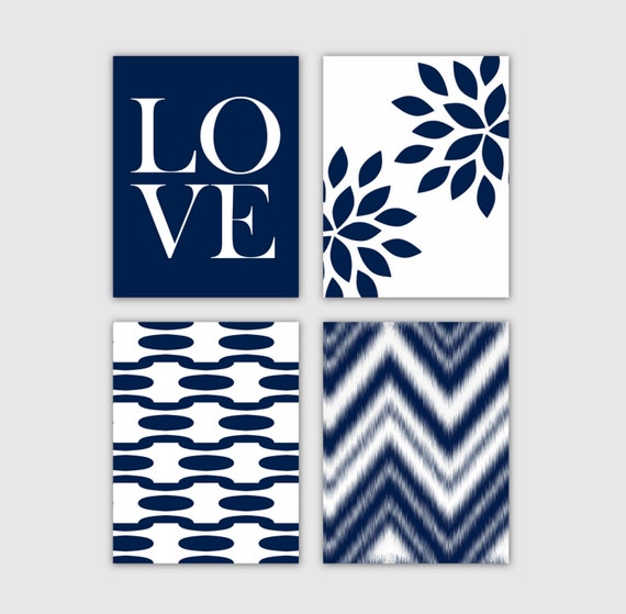 Navy White Wall Art Instant Download 4 Printable Images Home