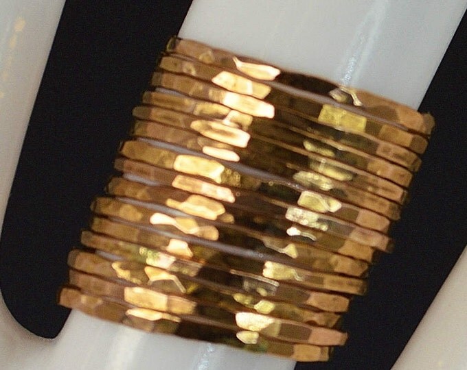 Set of 15 Super Thin Rose Gold Rings, 14k Rose Gold Filled, Stacking Rings, Hammered Rings, Rose Gold Rings, Alari, Simple Ring, Rose Rings