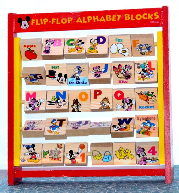 SALE Retro/Vintage Walt Disney flip flop alphabet ABC blocks