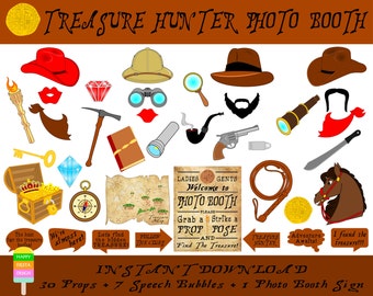 PRINTABLE Treasure Hunter Photo Booth Props-Photo Booth Sign-Treasure Hunting Photo Props-Adventure Props-PDF-JPEG-Instant Download