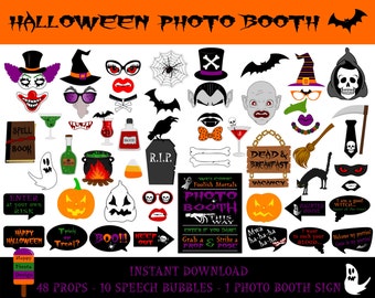 PRINTABLE Halloween Photo Booth Props–Halloween Photo Booth Sign-Printable Halloween Photo Props-Witch,Vampire Props-PDF-Instant Download