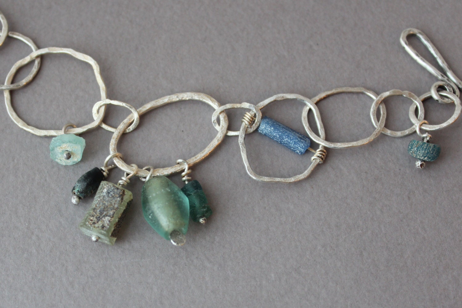Ancient Roman Glass Charm Bracelet Organic Handmade Fused