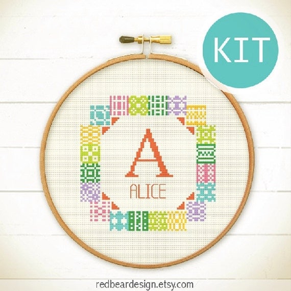 Custom Cross stitch KIT Patchwork quilt with Alphabet