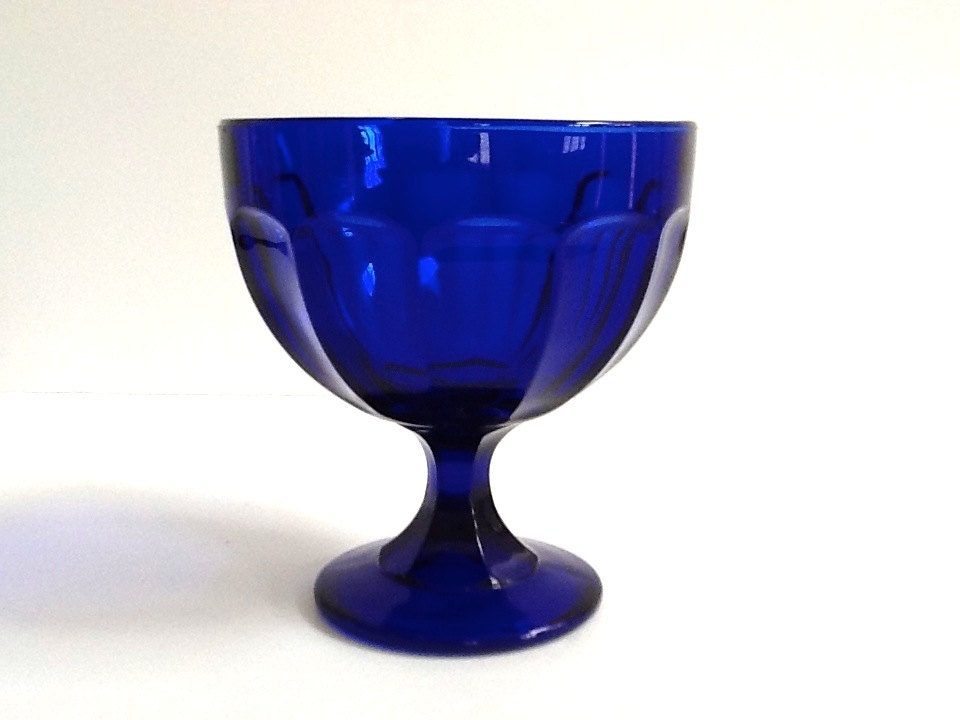 Cobalt Blue Pedestal Bowl Fluted Sides Candy Dish by GentlyKept