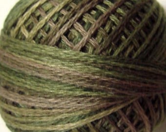 Size 8 - P2 Olive Green | VALDANI PERLE COTTON | Vintage Hues, Variegated Pearl, Hand Dyed Thread, 73 Yard Cotton Ball
