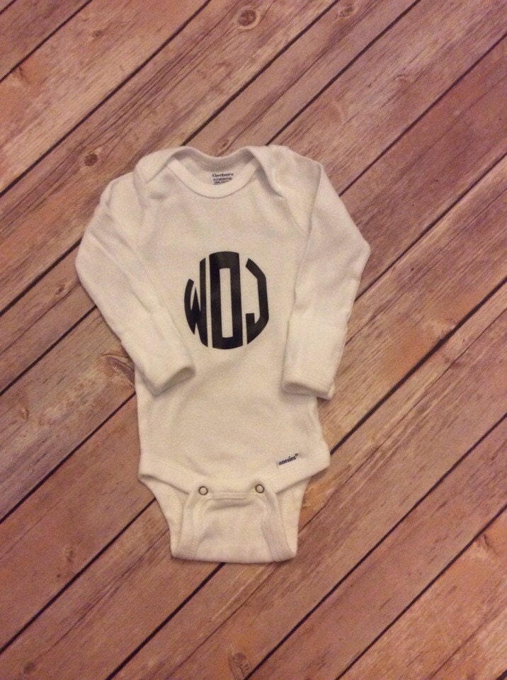 Baby boy monogram onesie black vinyl white onesie custom