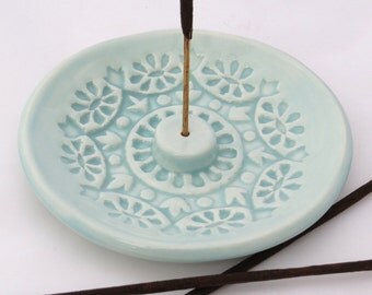 Incense Burner - Incense Stick Holder - Aqua Pastel Ceramic