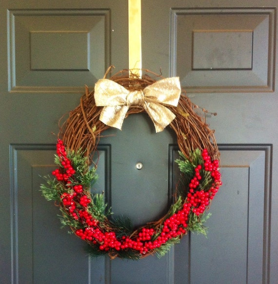 Red Boughs of Holly Door Christmas/Holiday Wreath