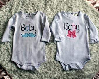 Twin A and Twin B Mustache and Bow Onesies