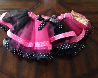 ForgottenDreamsKids Hot Pink & Black Polka Dot Ribbon Edged Tutu L 6/8