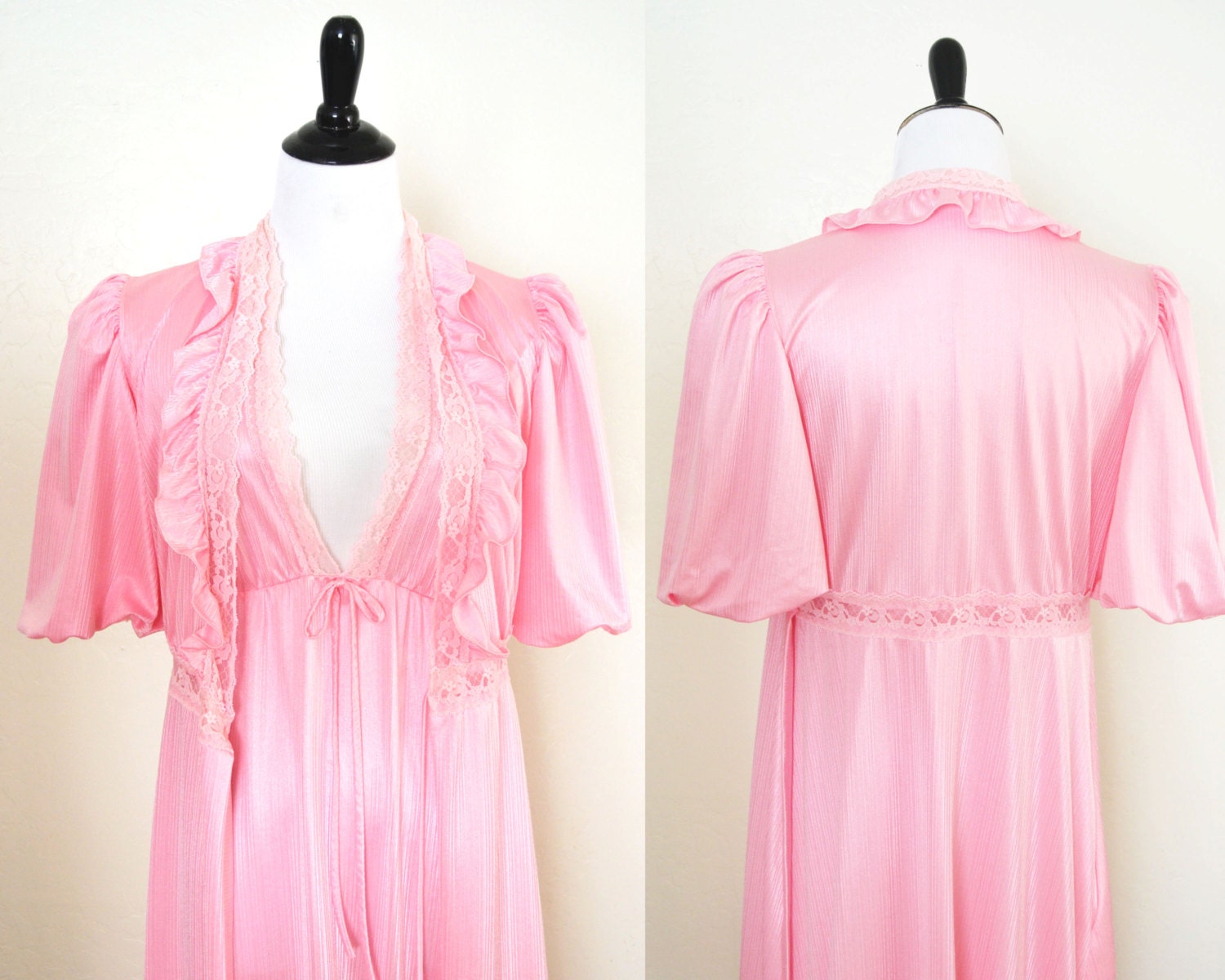 1970s Pink Peignoir Set Another Glance Nylon by YellowBeeVintage