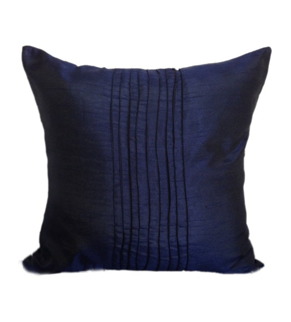 Plain Dark Blue Pillow Cover Plain Navy Euro Sham Pin Tucks