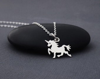 Unicorn Necklace Sterling Silver, Tiny Unicorn Charm Necklace, Fantasy Fairytale Jewelry