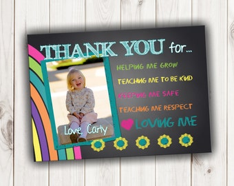 Chalkboard Style Thank You Card for Teacher or Child Care Provider - 5 X 7 or 4 X 6 Digital Printable File