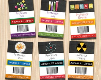 Science Badges. Personalized science party badges. Printable digital