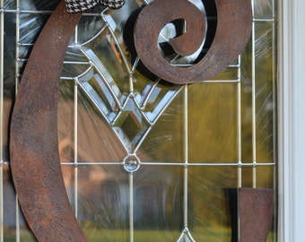 Metal initial, door hanger or wall art, rusted metal letter, single metal letter,door hanger, Monogrammed metal sign,