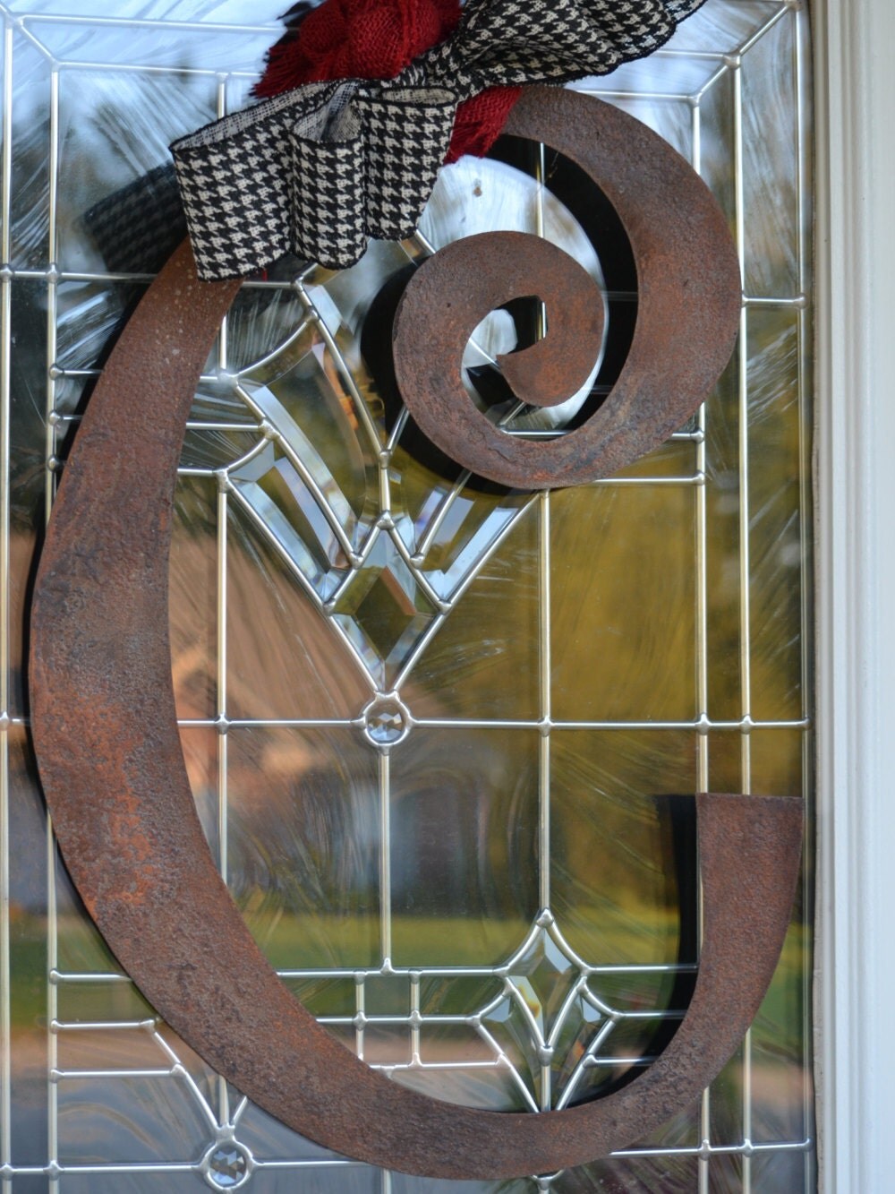 Metal initial door hanger or wall art rusted metal letter