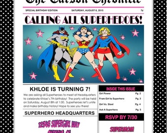 Girl Superhero Invitations - Printable