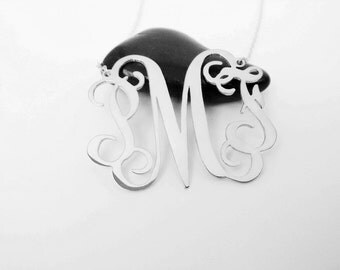 1.5 inch Monogram Necklace Silver ,Medium Monogram Initials Necklace,Custom Name Necklace,Personalized Script Necklace