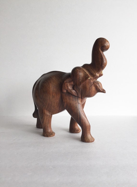 Vintage Hand Carved Wooden Elephant by SandHollowVintage on Etsy