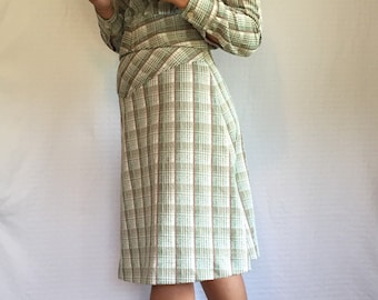 Vintage Plaid 70's Suit - Rockabilly Plaid Skirt & Jacket Size - Vintage Office Wear - Retro Blazer and Skirt