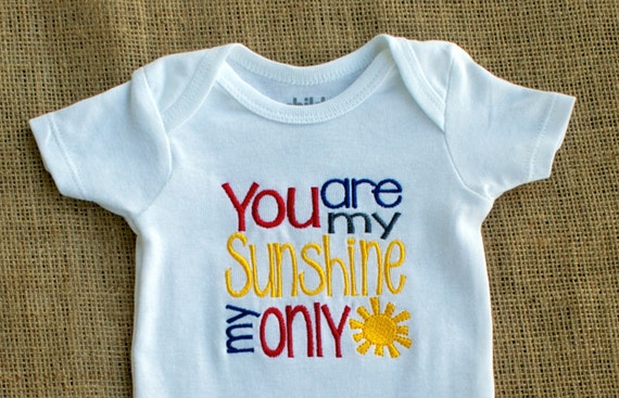 You Are My Sunshine Baby Bodysuit Embroidered Baby Bodysuit