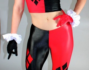 Harley Quinn style Leggings in Wet Look Spandex/Lycra by Suzi Fox