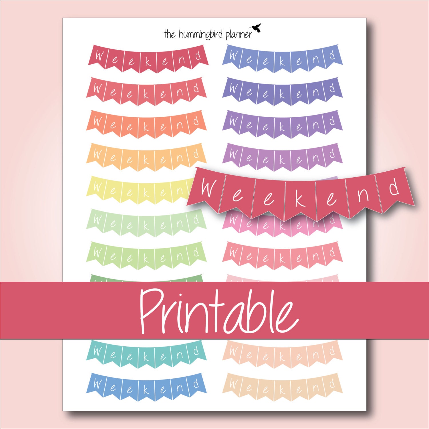 Pastel Curved Weekend Banners Printable Planner Stickers for