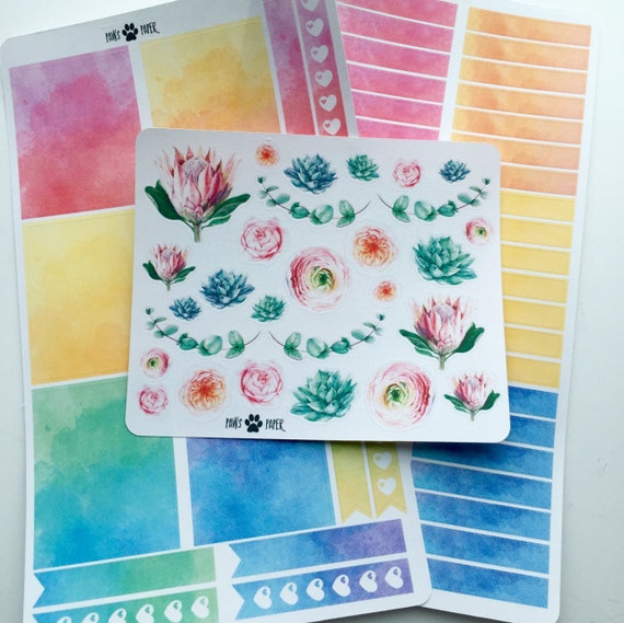 watercolor flower pastel planner stickers decorative by