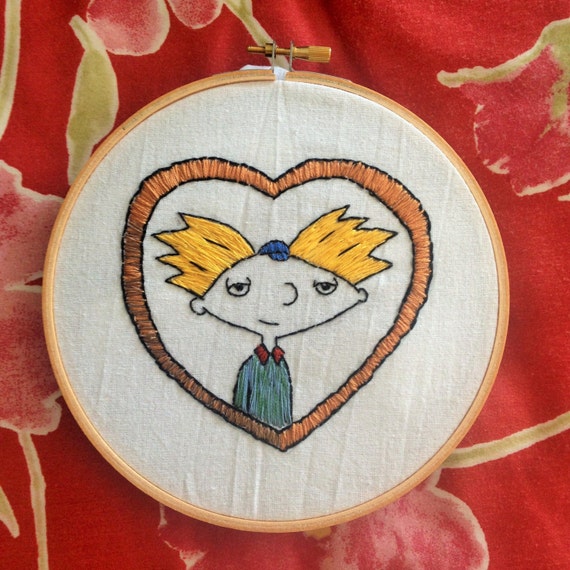 Hey Arnold Helga's Locket Hand Embroidery Hoop Art or