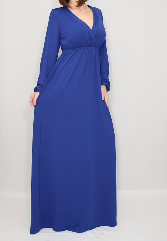 Cobalt blue dress Long sleeve dress Maxi dress Women