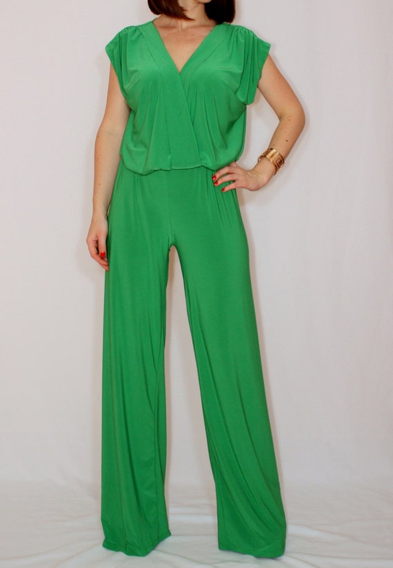 Bright green jumpsuit Sleeveless jumpsuits women Wrap by dresslike