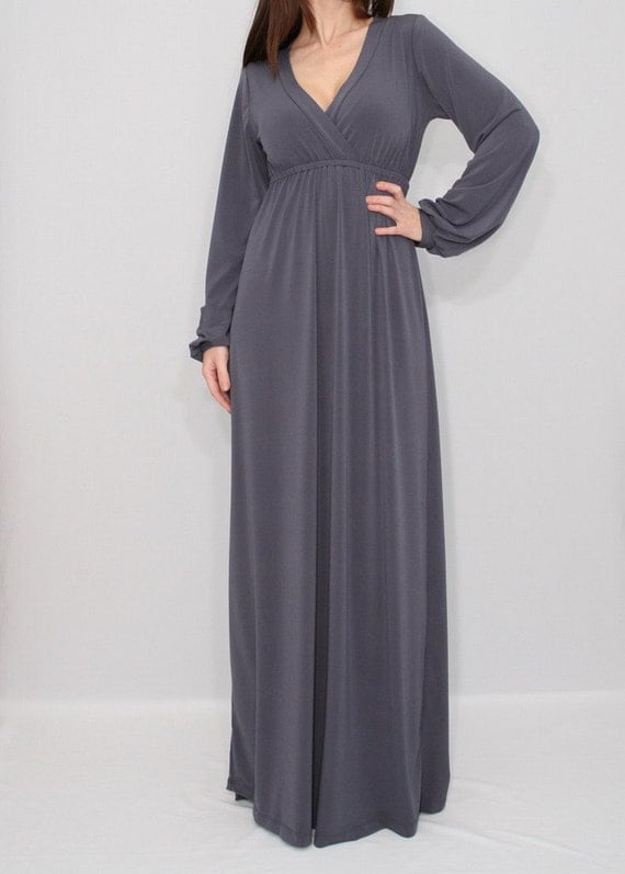 Gray maxi dress Long sleeve dress Empire waist dress by dresslike